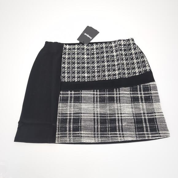 Desigual Women's Kape Black Herringbone Plaid Stetch Mini Skirt - Size L - NWT - Picture 4 of 15